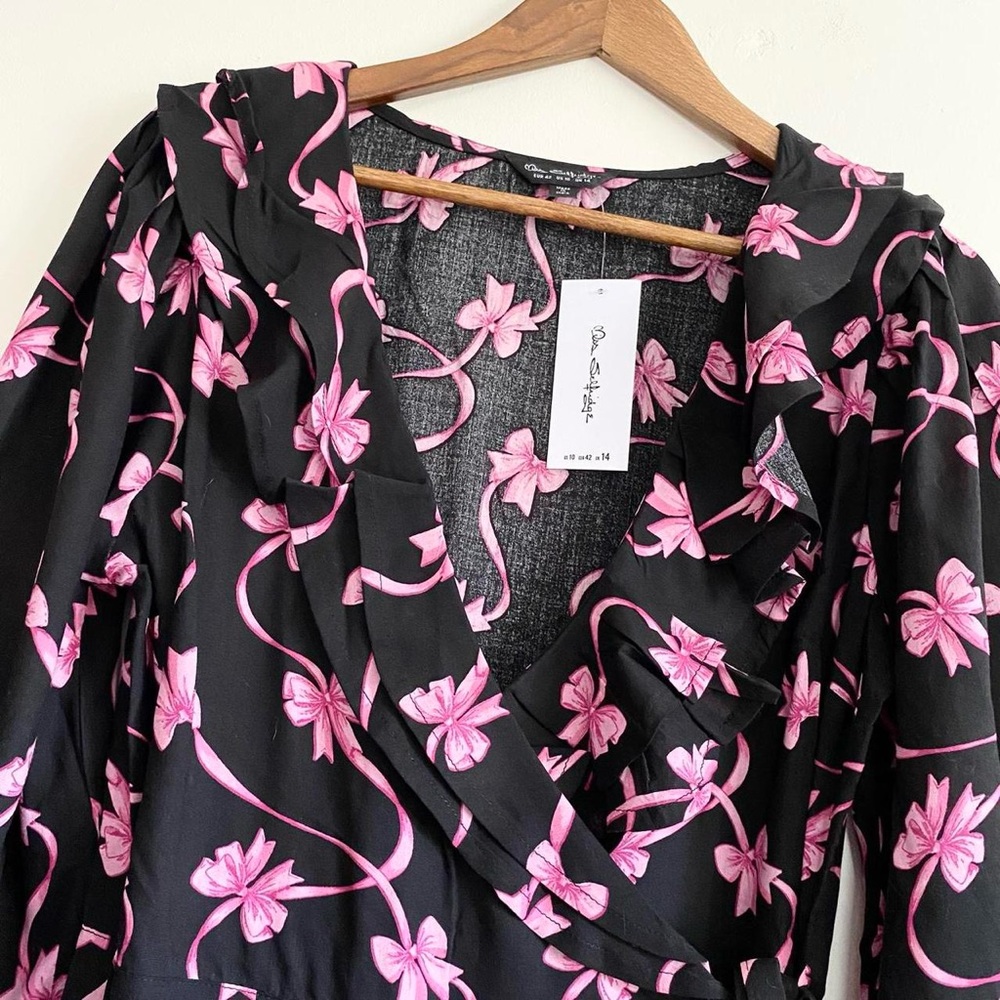 Miss Selfridge Black Dress with Pink Bow Pattern - Picture 3 of 6